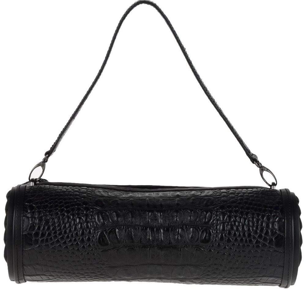 Chic Black Crocodile-Patterned Shoulder Bag